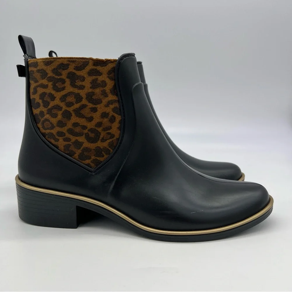 Kate Spade New York Chelsea Booties Black Leather Leopard Print Womens 6/7 - Picture 7 of 14
